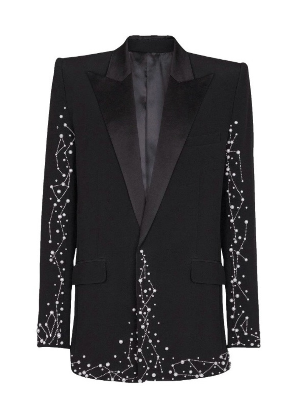Balmain Black Blazer with Pearl-Like Crystal Embellishments
